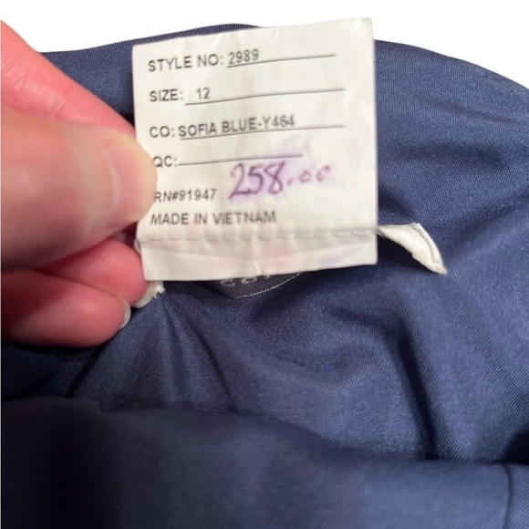 Dessy Collection #2989 Blue Lux Chiffon V Neck Floor Length Dress Size 12 - Picture 12 of 12